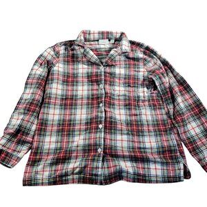 LL Bean Flannel Pajama Top Womens Medium Long Sleeve Cotton Plaid Scotch